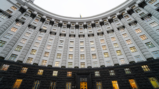 Kiev, Ukraine - March 6, 2019: Entrance of the Verkhovna Rada of Ukraine (Supreme Council of Ukraine)