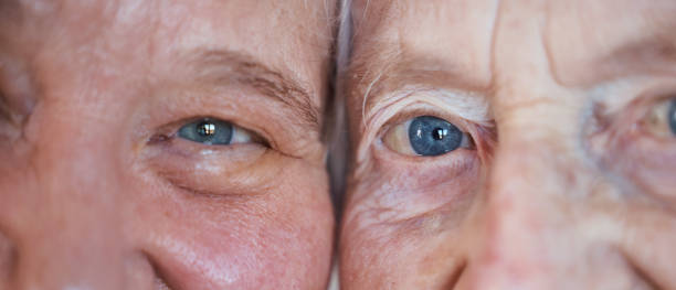 istock Face, eyes and love with a senior couple closeup inside enjoying retirement while spending time together. Blue eyes, vision and wrinkles with a mature man and woman bonding during a loving moment 1468305202