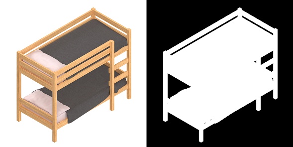 3D rendering illustration of a bunk bed