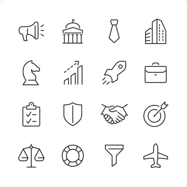 Vector illustration of Business - Pixel Perfect line icon set, editable stroke weight.