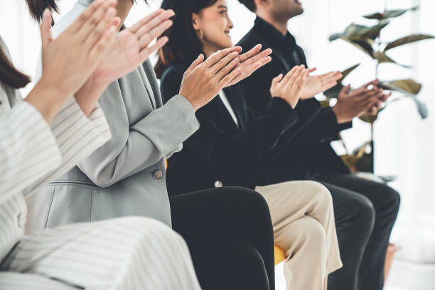 istock Businesswoman proficiently present work project receive celebrations from team . Corporate business team collaboration concept . 1468308763
