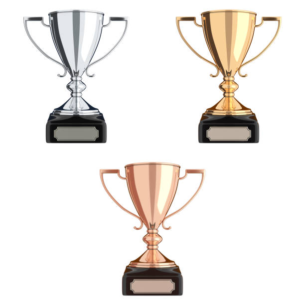 istock Golden, silver and bronze trophy set 3D illustration 1468310433