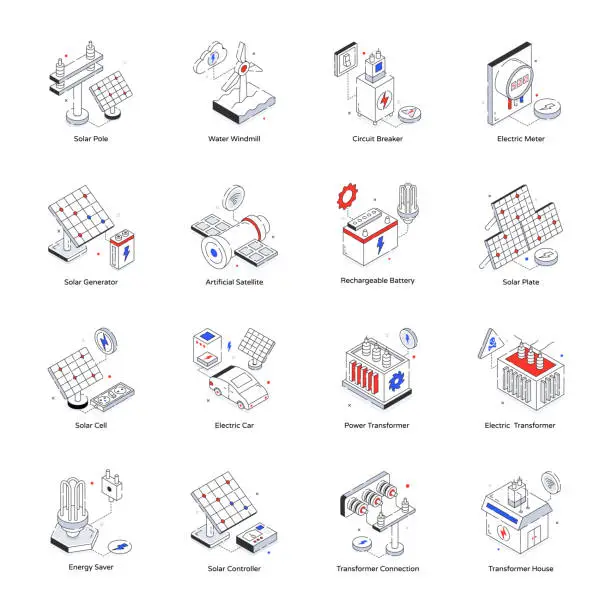 Vector illustration of Pack of Power Isometric Icons