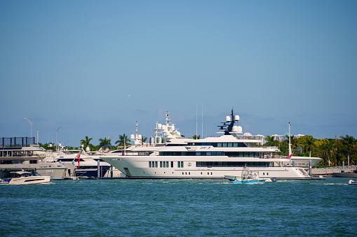 Miami, FL, USA - February 19, 2023: Photo of Just J's Yacht at the Miami International Boat Show