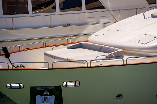Closeup of a luxury yacht front deck