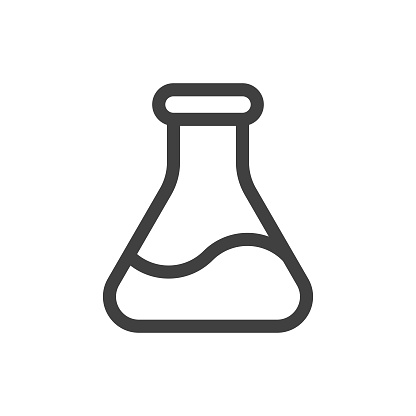 Flask, Laboratory Line Vector Icon on White Background. Editable Stroke. Pixel Perfect. For Mobile and Web. Outline Vector Graphics.