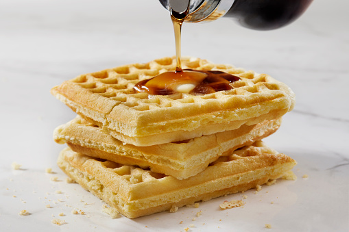 sweet waffles delicious dessert Belgian waffles healthy eating cooking appetizer meal food snack on the table copy space food background rustic top view