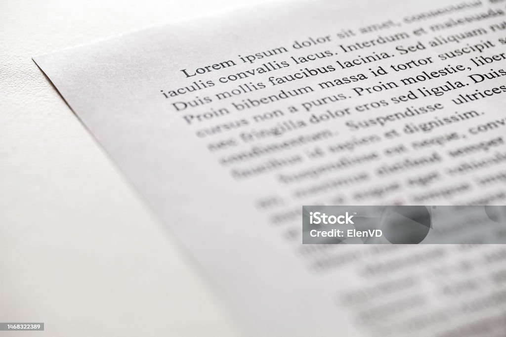 Lorem Ipsum Text On Printed On Paper Sample Of Document Side View ...