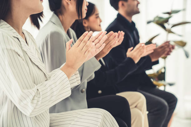 istock Businesswoman proficiently present work project receive celebrations from team . Corporate business team collaboration concept . 1468323620