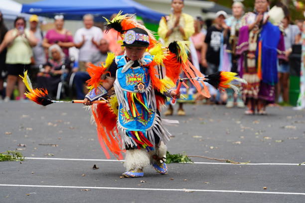 los nativos americanos de la nación ho-chunk realizaron danzas y rituales nativos frente a los espectadores. - winnebago fotografías e imágenes de stock