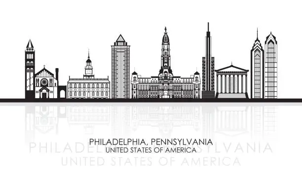 Vector illustration of Silhouette Skyline panorama of Philadelphia, Pennsylvania, United States
