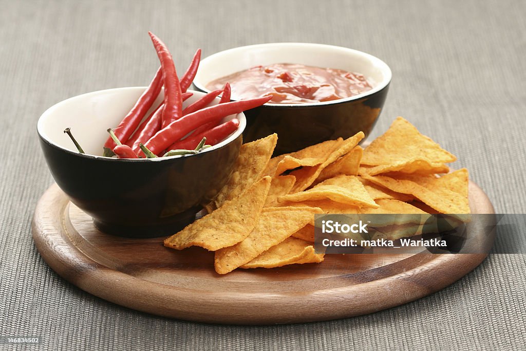 tortilla chips tortilla chips with hot salsa mexicana - party food Appetizer Stock Photo