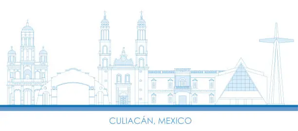 Vector illustration of Outline Skyline panorama of city of Culiacan, Mexico