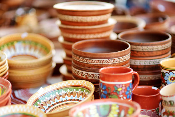 istock Ceramic dishes, tableware and jugs sold on Easter market in Vilnius, Lithuania 1468347741