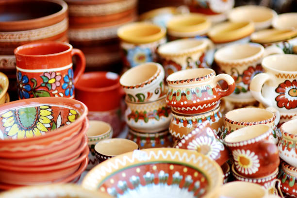 istock Ceramic dishes, tableware and jugs sold on Easter market in Vilnius, Lithuania 1468347787