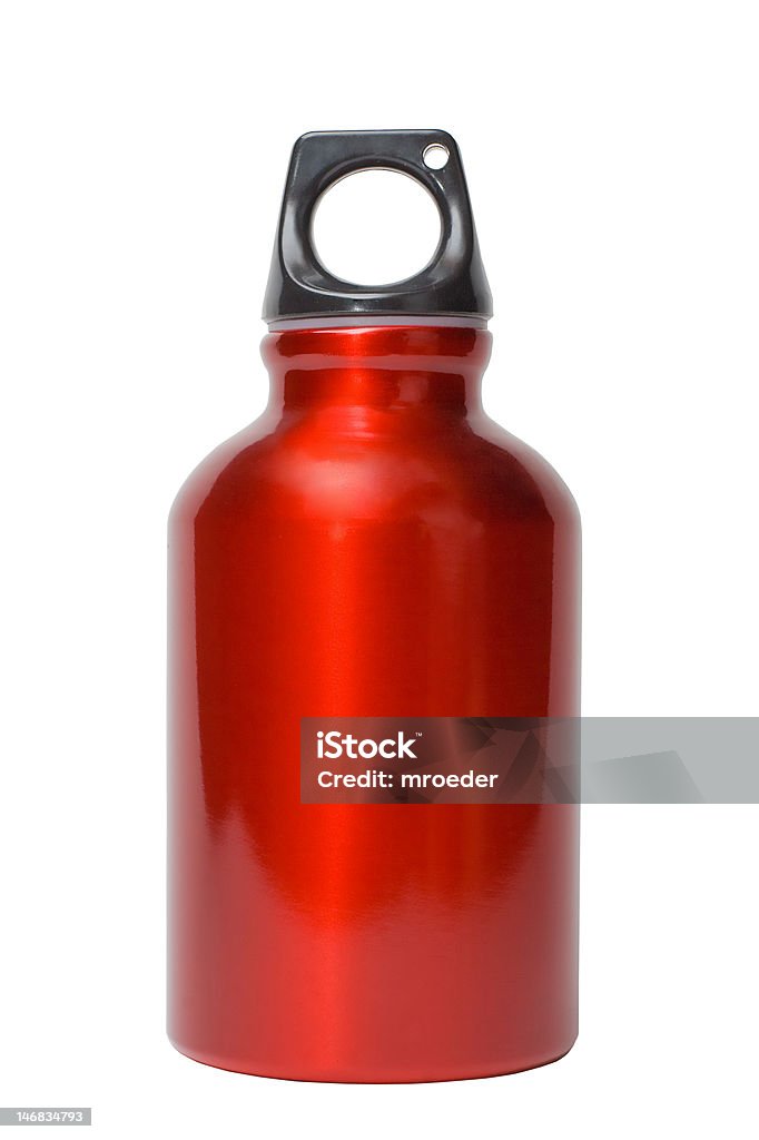 Bottiglia di metallo rosso con isolamento (percorso - Foto stock royalty-free di Acqua