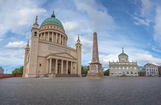 Panoramic view of Old Market Square with St. Nicholas Church, Obelisk and Old Town Hall - Potsdam, Brandenburg, Germany