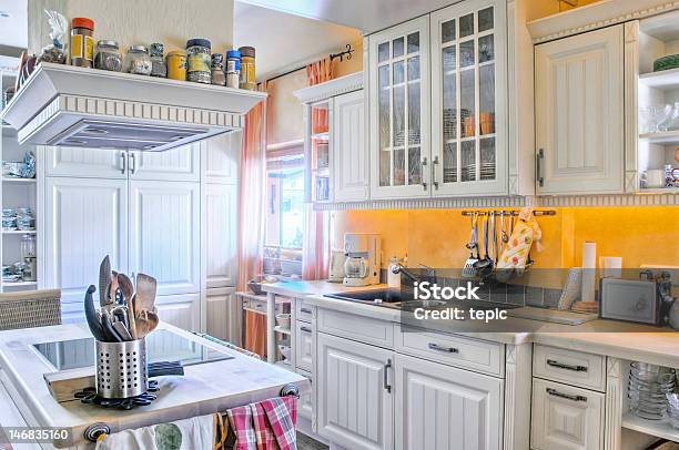 White Kitchen In Country Style Stock Photo - Download Image Now - Cabinet, Rural Scene, Rustic