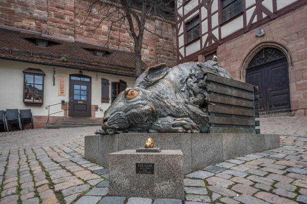 Nuremberg, Germany - Dec 09, 2019: Rabbit Sculpture (Der Hase) based on Albrecht Durer work - Nuremberg, Bavaria, Germany
