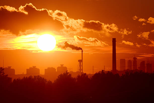 sunset over Moscow city stock photo