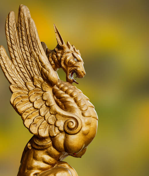 istock Close up of a Mythical Dragon standing guard outside 1468354452