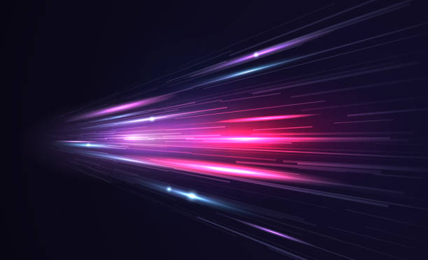 современный абстрактный высокоскоростной световой эффект. технология футуристического динамического движения. свечение ярких линий движ - скорость stock illustrations