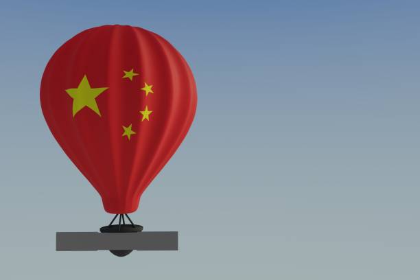 Chinese weather balloon - 3D render 3D render of Chinese weather balloon with Chinese flag. weather balloon stock pictures, royalty-free photos & images