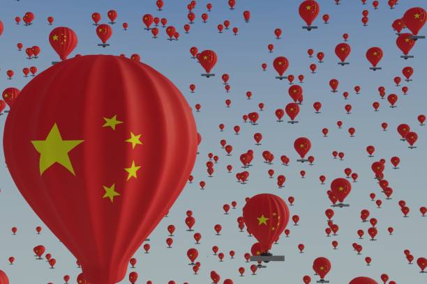 chiński balon pogodowy - render 3d - chinese spy balloon zdjęcia i obrazy z banku zdjęć