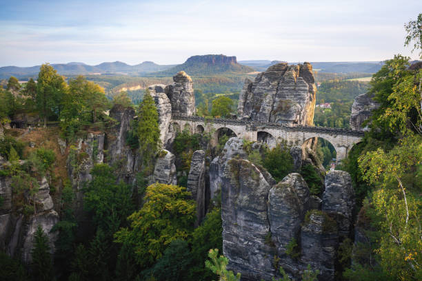 istock Bastei Bridge (Basteibrucke) with Lilienstein Mountain on background - Bastei, Saxony, Germany 1468360543