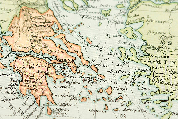 Antique map centered on the sea to the right of Greece 1907 (copyright expired in 1982) map showing the Mediterranean area aegean sea stock pictures, royalty-free photos & images