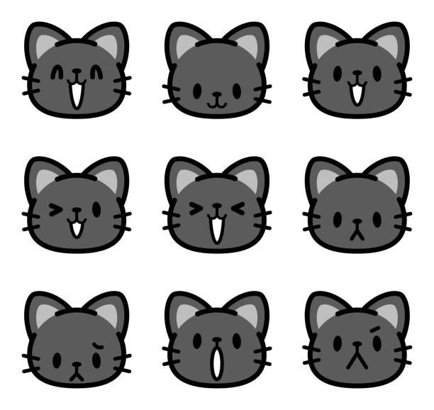 Lindo icono de expresión facial del gato - ilustración de arte vectorial