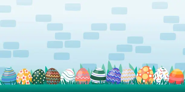 Vector illustration of Easter Egg Brick Wall Bakground, Vector, Illustration