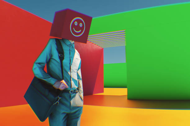 Abstract low-poly surreal image of businessman. 3D generated image.