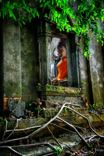 istock Wat Somdet Old (Thai Temple) It was abandoned is located at the jungle on a small hill in Sanghklaburi, Kanchanaburi, Thailand. 1468371222