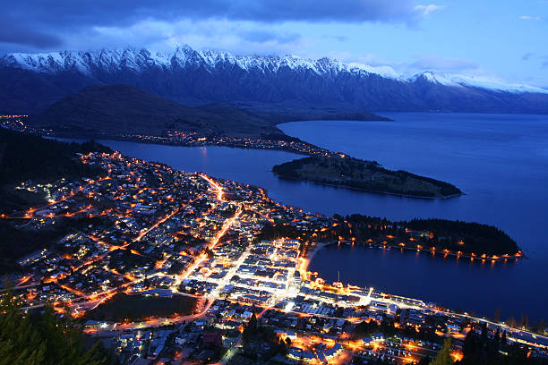 istock Queenstown bay at night with lights 146837318