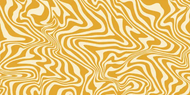 Vector illustration of Retro groovy background. Wavy vintage psychedelic wallpaper. Trippy pattern, cover, poster in 60s or 70s style. Liquid hippie texture. Vector