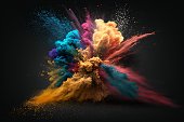 Exploding colours of dust and powder on a dark background