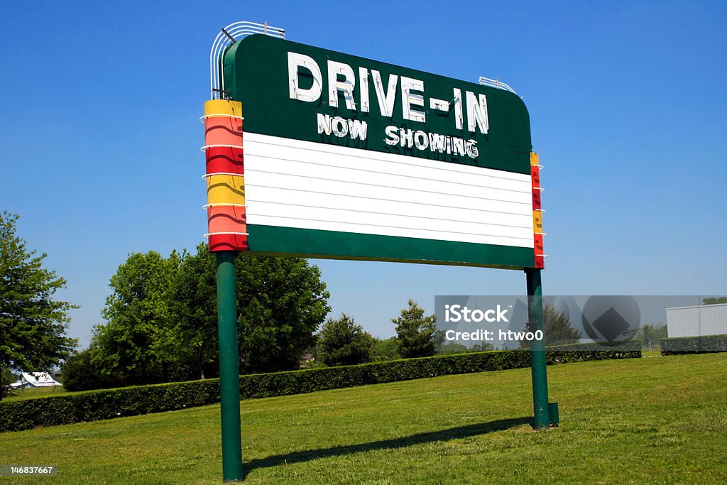 Drive-In Movie Marquee Sign Historic Drive-In Movie sign located on Route 66 in Missouri. Drive-in Movie Stock Photo