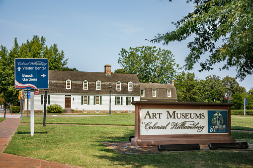 Williamsburg, VA USA - September 17, 2022:Exterior sign for the Art Museum at Colonial Williamsburg in Virginia