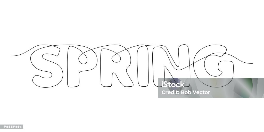 Spring Word Line One Continuous Line Of Spring Word Thin Line Illustration Vector ...