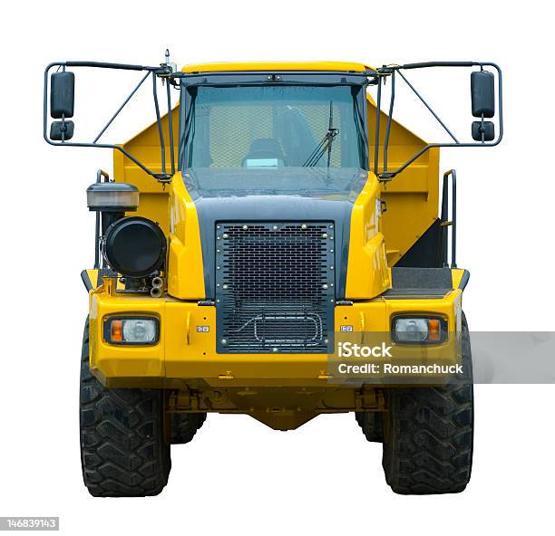Żółty Pół Samochód - zdjęcia stockowe i więcej obrazów Pojazd budowlany - Pojazd budowlany, Białe tło, Neutralne tło