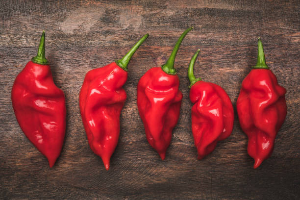 A plate of habanero peppers. Close up and room for copy.