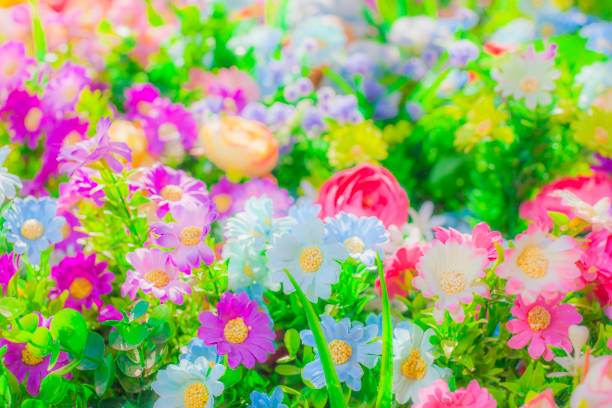 Lots of artificial flowers, background