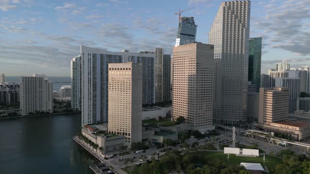 Aerial view Miami city skyline. Brickell financial center in Florida