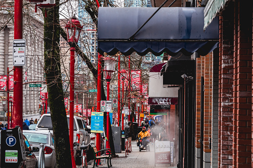 Vancouver, British Columbia Canada - February 18, 2023: Historic community of Chinatown located in East Vancouver.