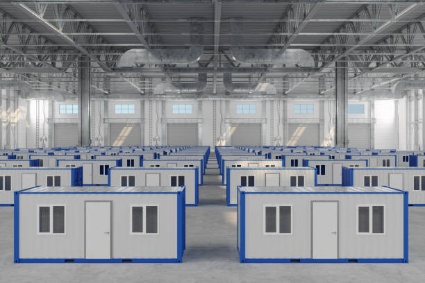 istock Warehouse Interior With Prefabricated Container Houses 1468411363
