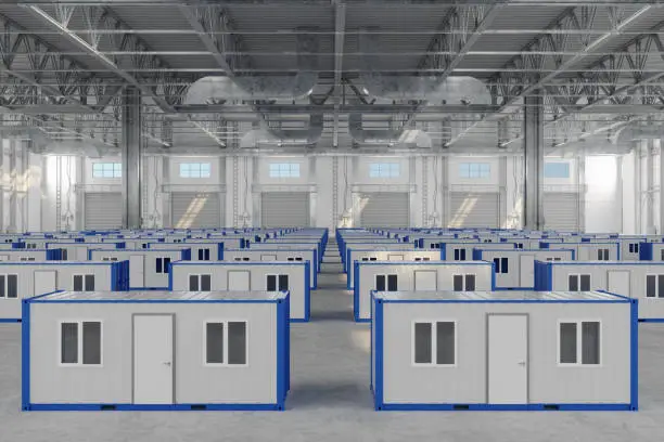 Warehouse Interior With Prefabricated Container Houses