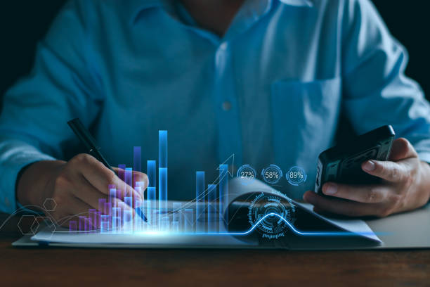 interest rate and dividend concept. businessman with percentage symbol and up arrow, interest rates continue to increase, return on stocks and mutual funds, long term investment for retirement. - stock market data insurance savings finance imagens e fotografias de stock