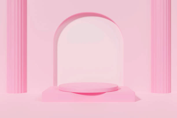 istock Stage showcase.3D podium on pink background.Copy space background.Geometric platform show cosmetic product.Product display presentation.pink backdrop,valentine.Minimal mockup 3D render,illustration. 1468421520
