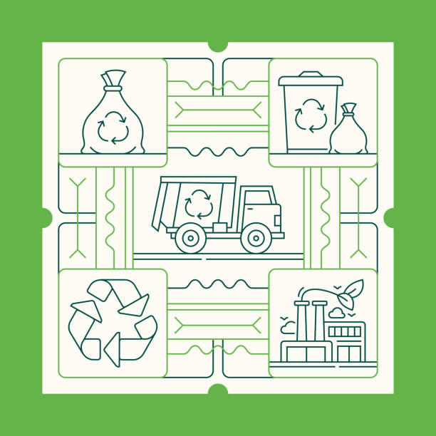 recycling line icon set and banner design - atık yönetimi stock illustrations